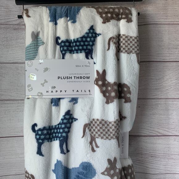 Happy Tails Plush Throw Blanket Dog Puppy Pattern 50x70" - Picture 2 of 10